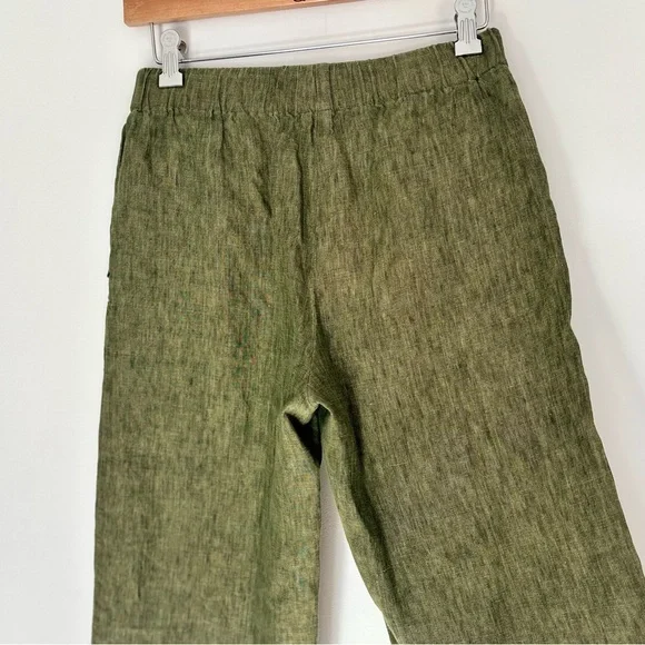 Eileen Fisher Green Wide-Leg Capri Pants Organic Cotton XXS-XS w/ Pockets - Picture 10 of 14